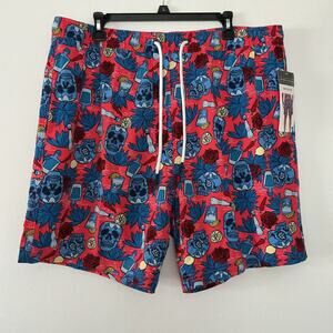 Berkley Jensen Mens Swim Trunks XXL Skull Hawaiian Colorful Board Shorts NEW